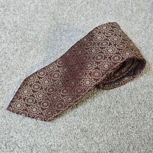 Massimo Bizzocchi By Kiton Silk Tie Brown Medallion Floral Pattern Italian Made